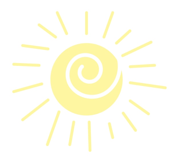 Spiraal zon pictogram. geel swirl-symbool in kinderachtige doodle-stijl