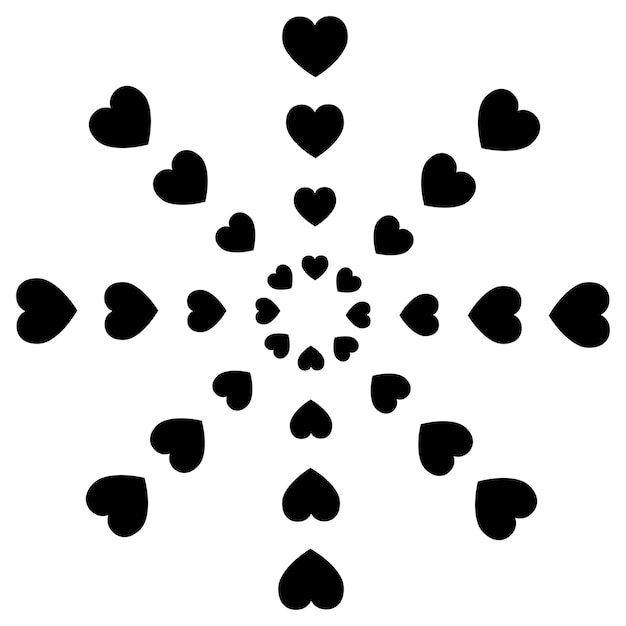 Spiral black hearts pattern on white background