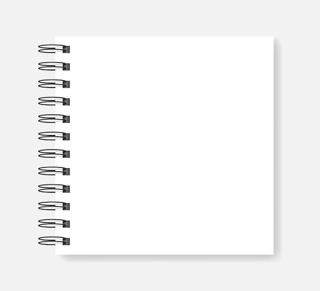 Spiral blank notebook vector mockup Wire bound empty notepad template White square diary mockup