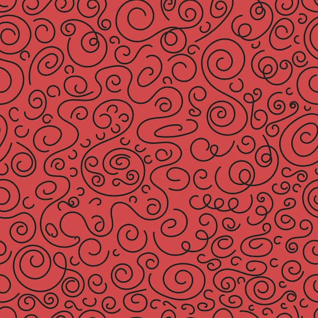 빨간색 배경 라인에 나선형 원활한 패턴 블랙