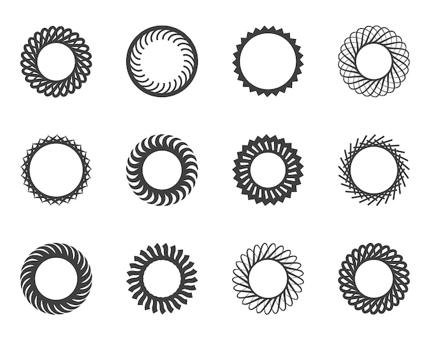 Набор элементов дизайна спиральных и вихревых движений, скручивающих круги Векторная иллюстрация
