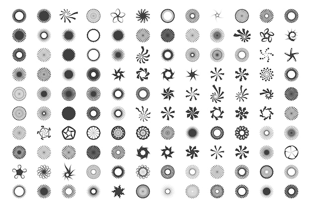 Spiral and swirl motion twisting circles design element set Vector illustration