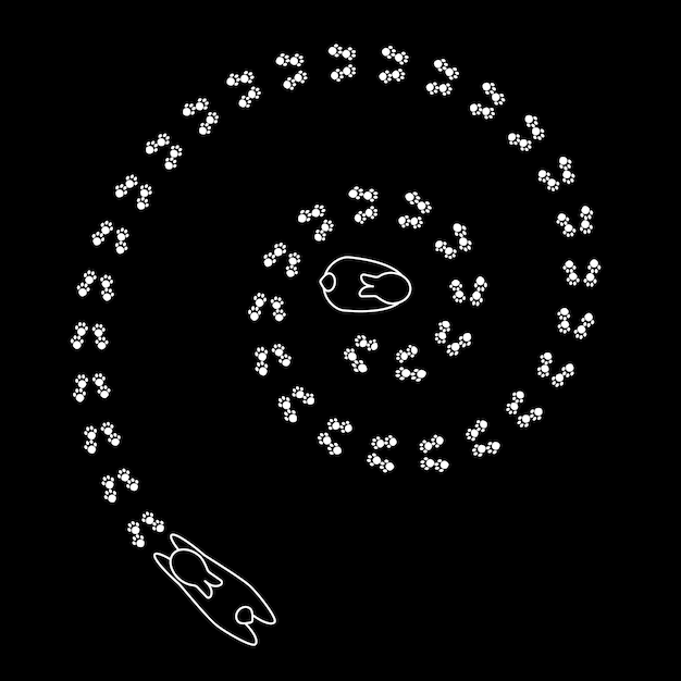 Спиральный символ, образованный милыми маленькими кроликами и следами