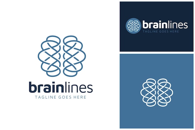 벡터 인간 두뇌 로고 디자인을 사용한 나선형 얽힌 스레드 문자열 낙서 라인 아트