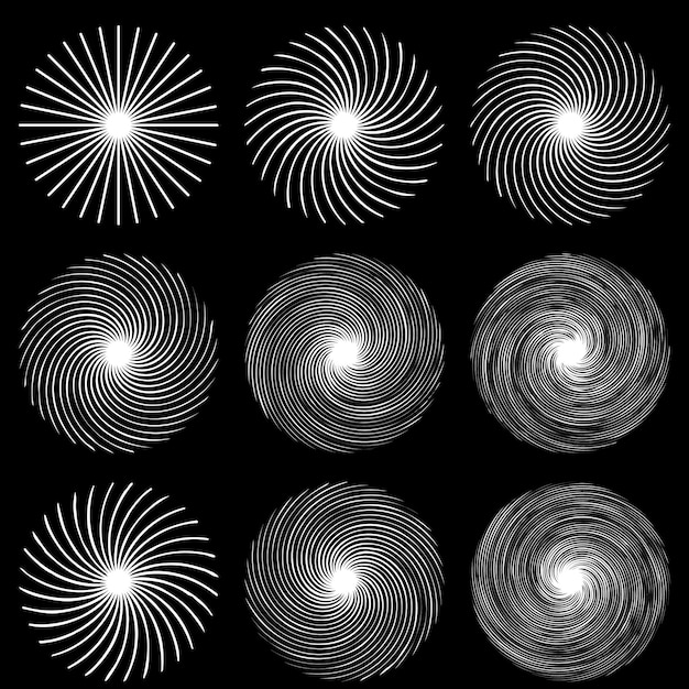 Spiralen set tsunami tornado trechter vector collectie circulaire uitstralende abstracte vormen
