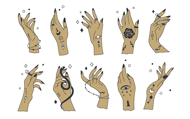 Spiritual astrology hand illustration palm reading palmistry