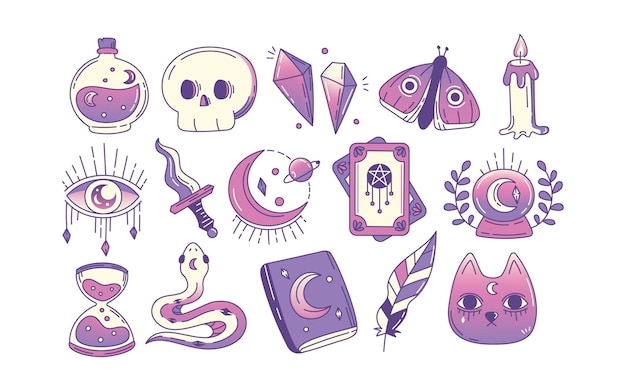 Spiritual Mystical Astrology Witchcraft Illustrations with Cute Style