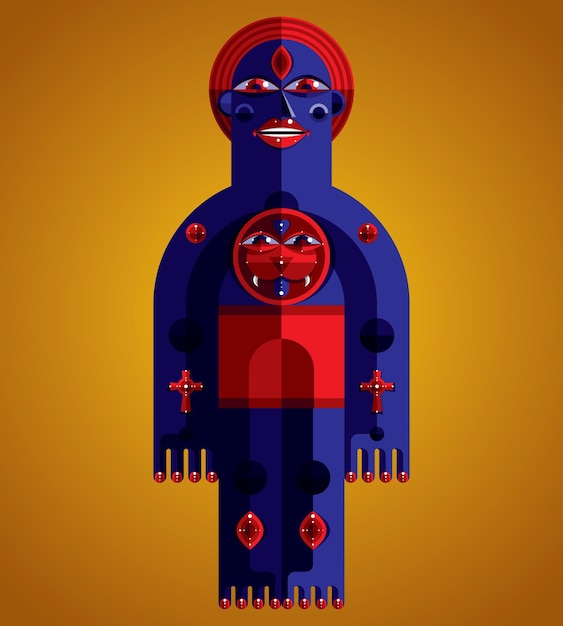 Vector spiritual totem vector illustration, meditation theme drawing. anthropomorphic character, mystic idol isolated. flat design style.