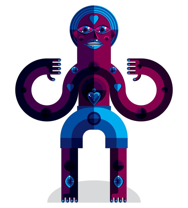 Vector spiritual totem vector illustration, meditation theme drawing. anthropomorphic character, mystic idol isolated on white.