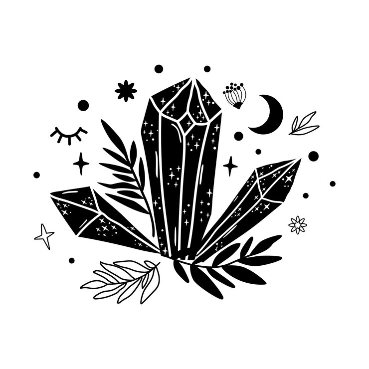 Vector spirituality crystal moon logo graphic magical stone spiritual stone illustration vector minerals print magical floral crystal alternative medicine crystal healing astrology and magic