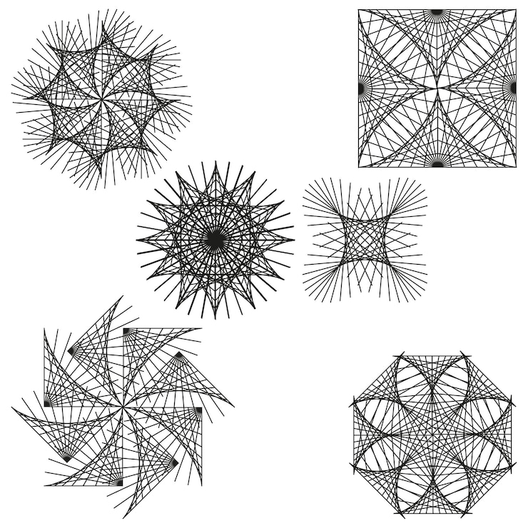 Vector spirograph shapes set radial abstract elements geometric pattern pack vector decorative forms