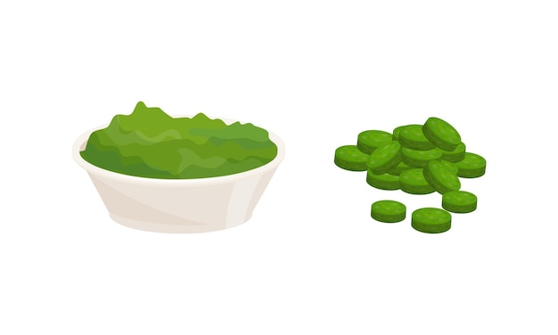 spirulina as dietary supplement and natural food for human consumption vector set
