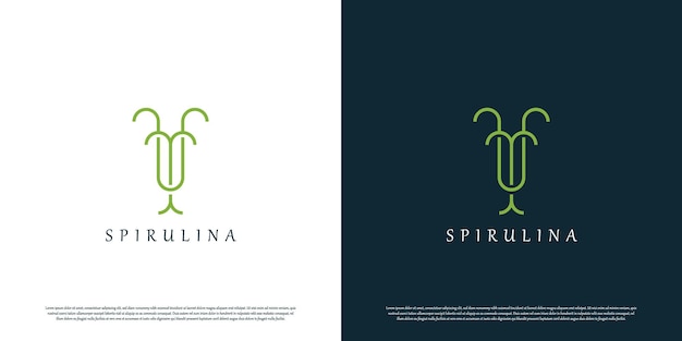 Spirulina logo ontwerp illustratie Modern minimalistisch spirulina geneeskrachtig kruid blad lijn silhouet