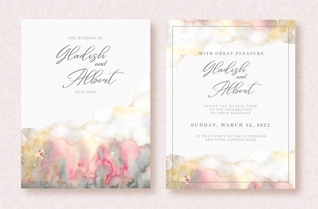 Splash abstract mixed colors watercolor on invitation card