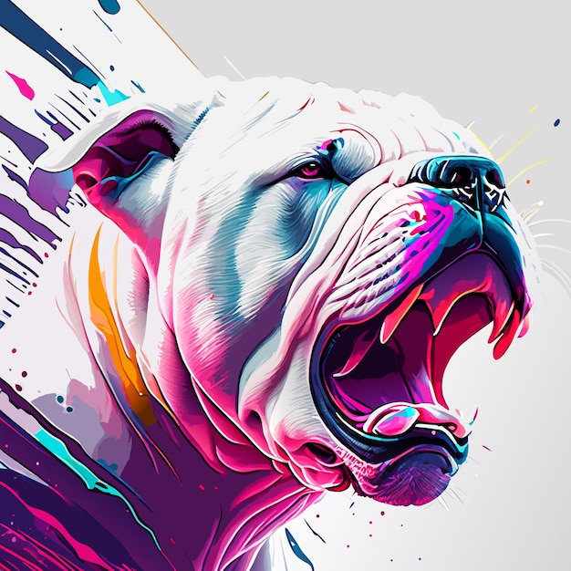 Vector splash art an american bully head white background roaring colorful paint