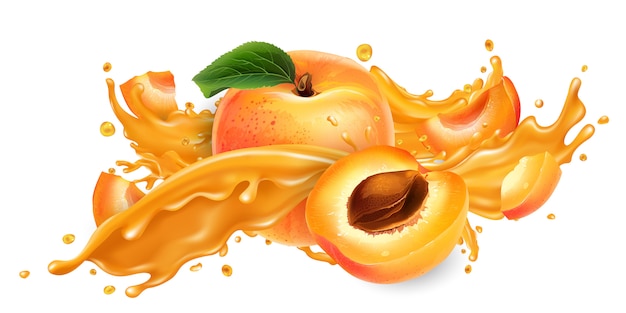 Splash of fruit juice and fresh apricots.