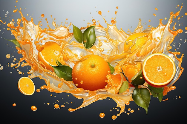 Vector splash of fruit juice and fresh mandarins