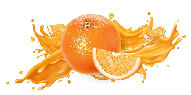 Splash of fruit juice and fresh orange.