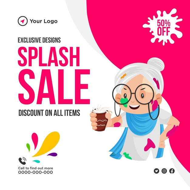 Sconto di vendita splash holi su tutti gli articoli banner design