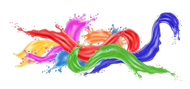 Splash kleur verf Waterverf spray Abstracte water textuur Vloeibare vloeistof kleurige inkt vormen Splatter vlekken Regenboog vlekken levendige aquarelle artistieke wervelingen Vector 3D achtergrond