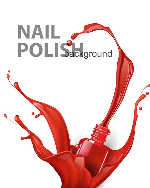 A splash of red nail Polish with splashes on white background  3D realistic detailed mockup