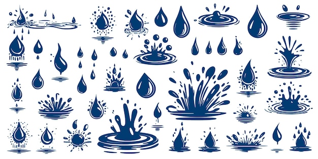 Vector splash silhouet met druppels set splashes en inktvlekken met de hand getekend