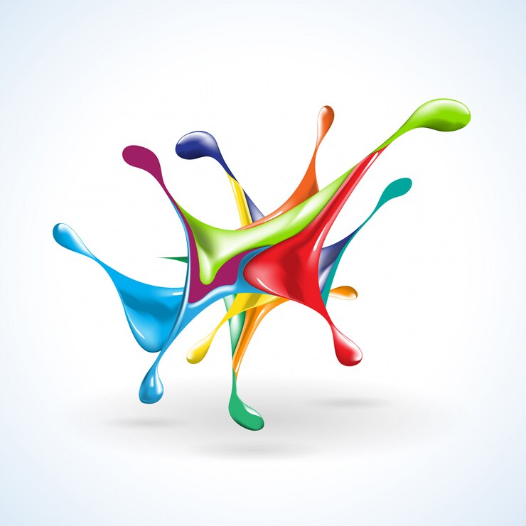 Vector splashes of ink with colorful drops in abstract shape