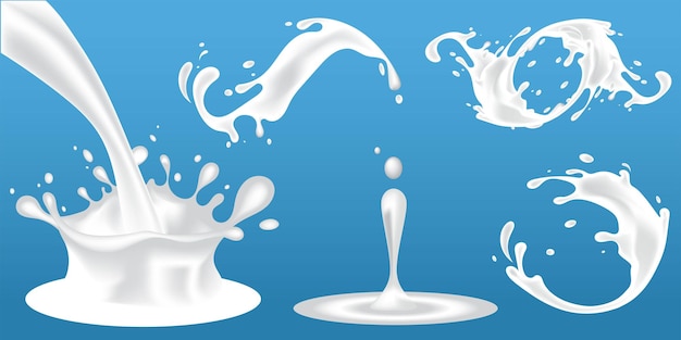 брызги молока или йогурта различной формы. Часть дизайна молочного фона.