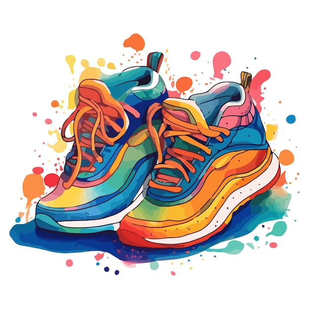 Vettore spruzzi di colori dipinti a mano sneaker art con effetto acquerello