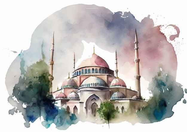 Splendid Sultan Ahmed Mosque Watercolor Artwork