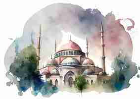 Vector splendid sultan ahmed mosque watercolor artwork