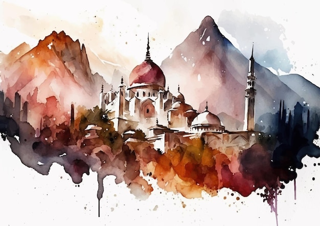 Vettore lo splendore dell'arte islamica nelle moschee ad acquerello