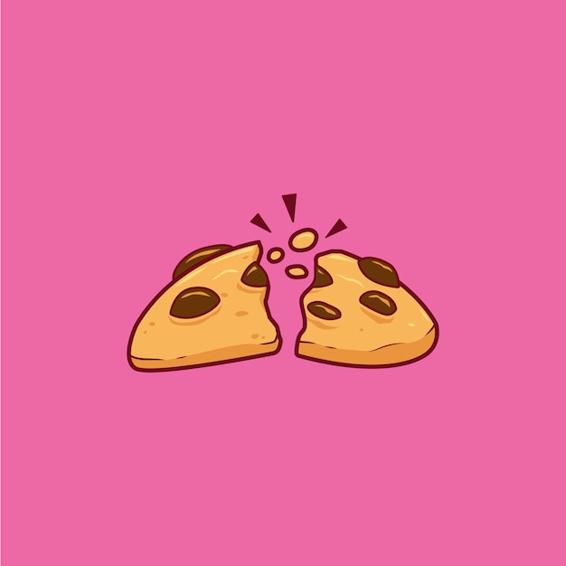 Split chocolate chip cookies vector illustration side view