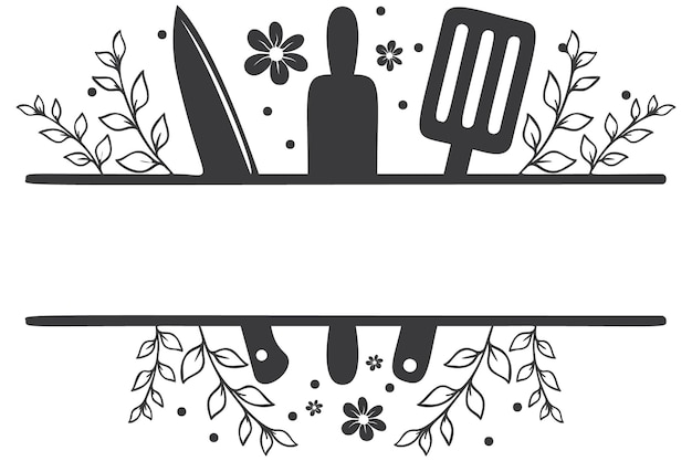 Vettore dividi utensili da cucina con graziosi fiori 1