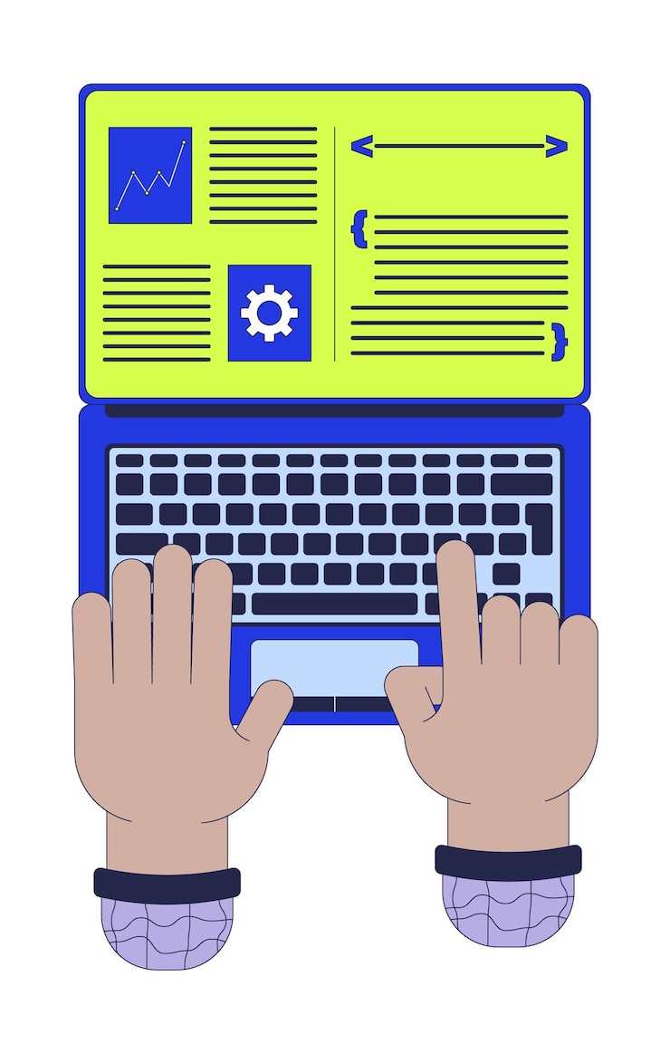 Vector split screen on laptop for programmer productivity 2d illustration concept