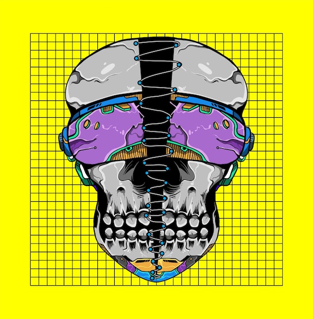 Vector split skull cyborg wearing vr