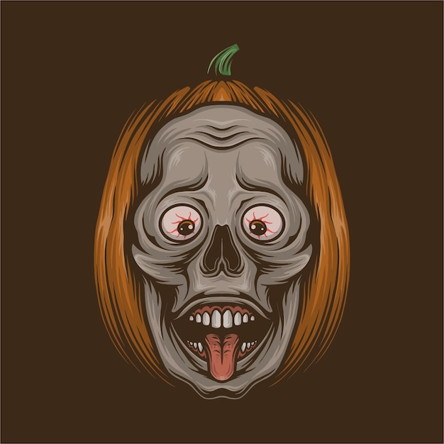 split skull head halloween pumpkin vector illustration