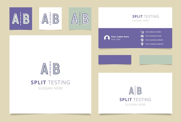 Split testing logo ontwerp met bewerkbare slogan branding boek