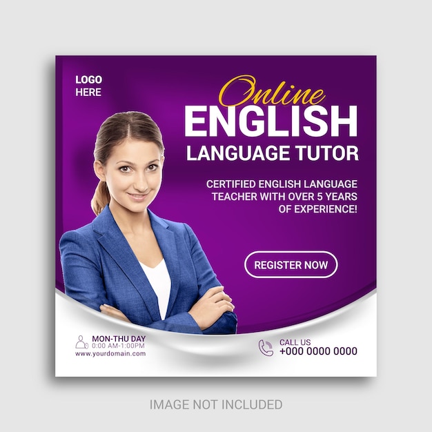 Vector spoken english online tutor social media post design template