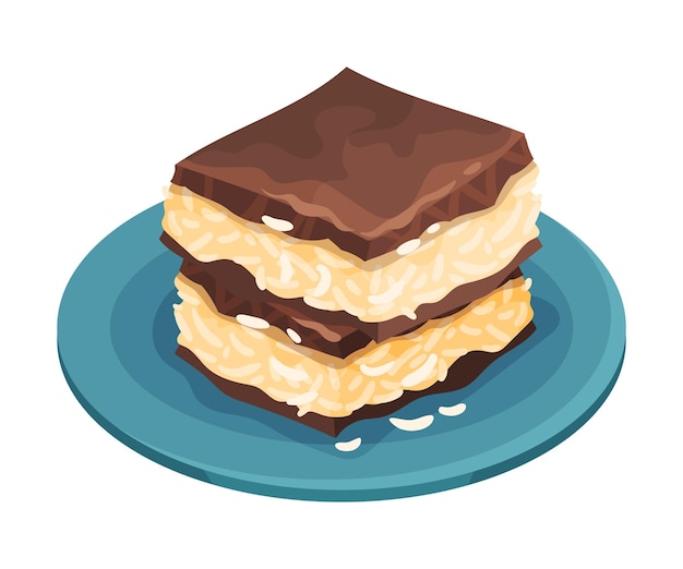 キューバのデザートのベクトルイラストとしてクリーム付きのスポンジケーキ