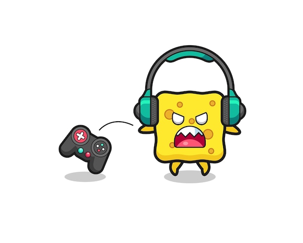 Sponge gamer mascot is angry cute design