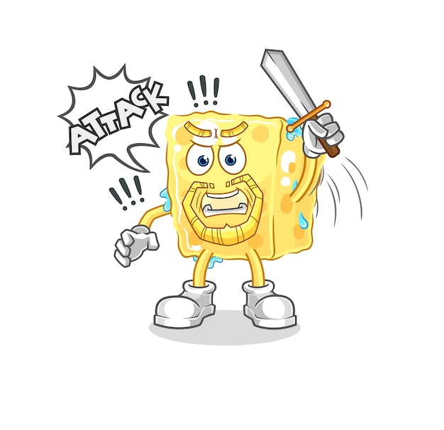 Sponge knights attack with sword cartoon mascot vector