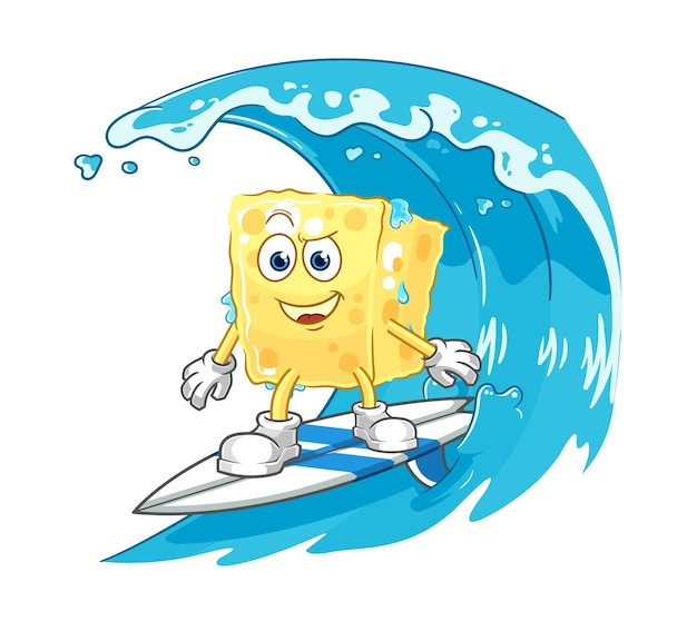 Sponge surfing character cartoon mascot vector