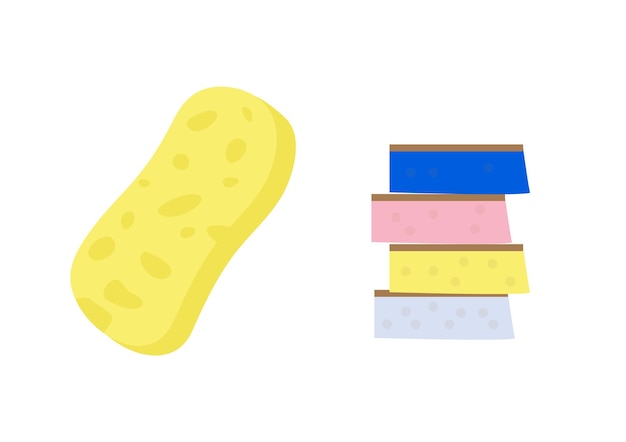 Vector sponges for washing dishes and surfaces in cartoon style