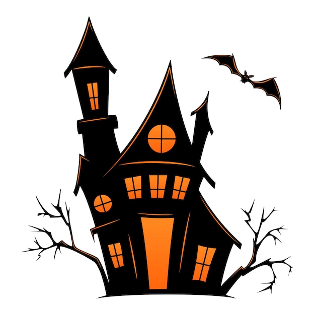 Spookachtig oud huis voor halloween. vector silhouet van eng oud huis. mystiek spookachtig huis met monsters en geest. zwart halloween-kasteel.