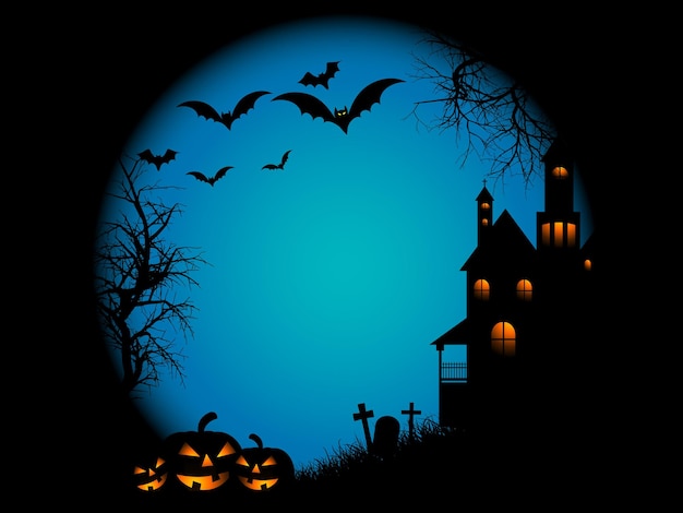 Spookachtige landschapsscène op halloween-nacht