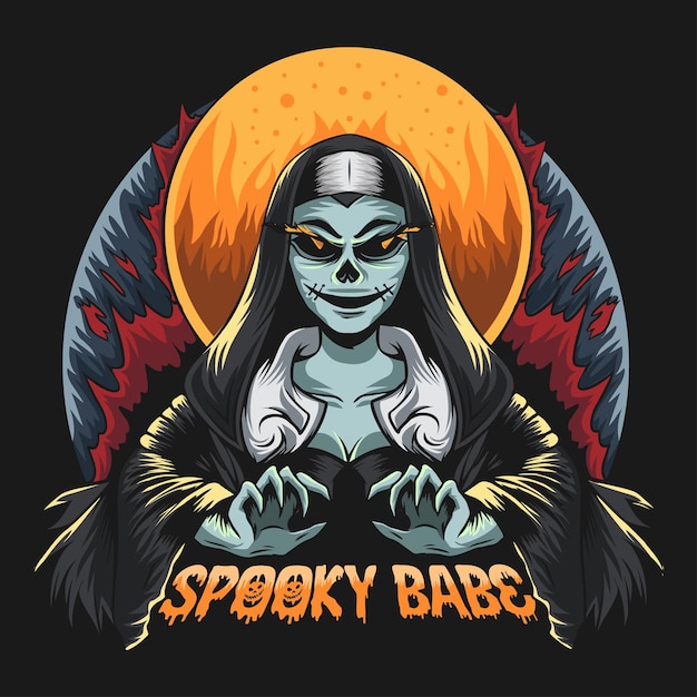 Spooky babe halloween design, spettrale halloween tshirt design artwork