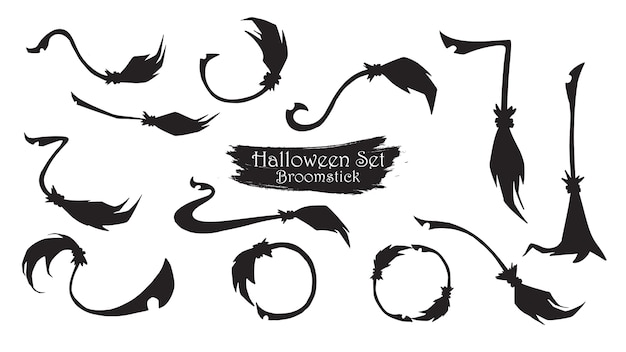 Spooky bezemsteel silhouet collectie van Halloween