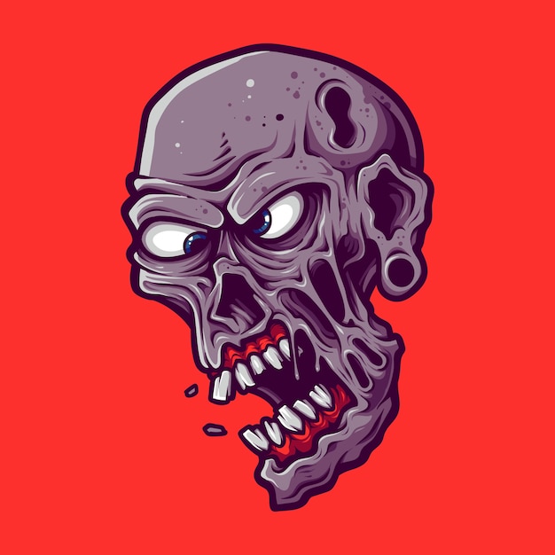 Vector spooky cartoon zombie male head isolated on red