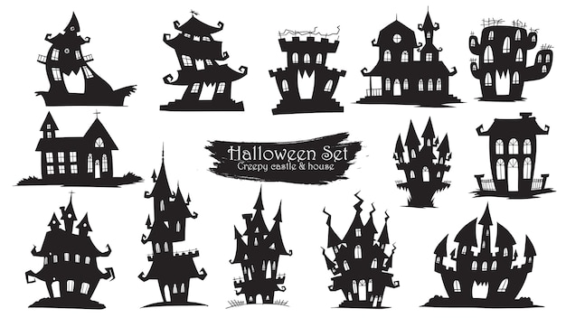 Spooky castle silhouette collection of Halloween 